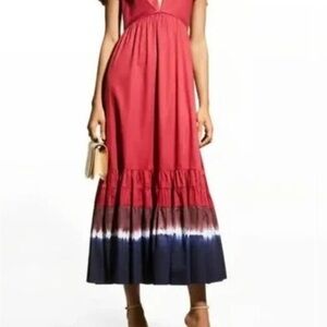 NWT SACHIN + BABI Dress Paloma Rose Midi Dress Pockets Red Blue Ombre Tie Dye 10